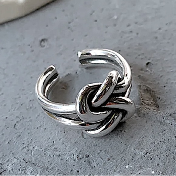 Knot Sterling Silver Bangle Cuff Bracelet, Elegant Matching Ring Set - Picture 6 of 15